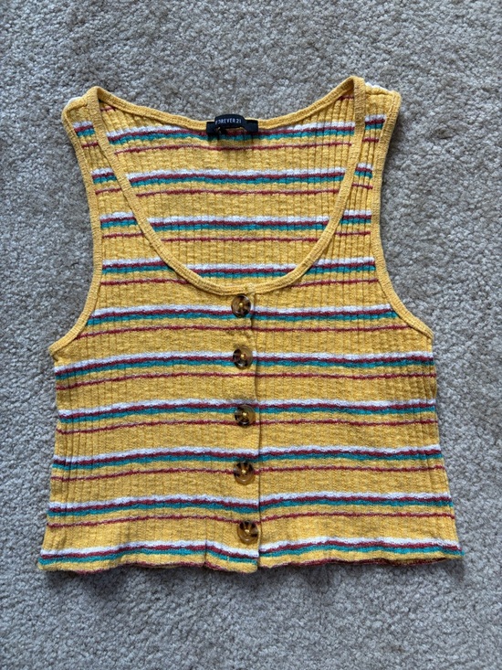 Forever 21 Tops - Y2K Forever 21 Yellow Multicolor Striped Button Crop Tank